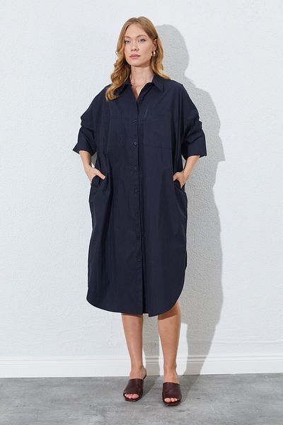 EDITION WOMAN Black Loose Fit Double Pocket Shirt Dress - Ek100283067