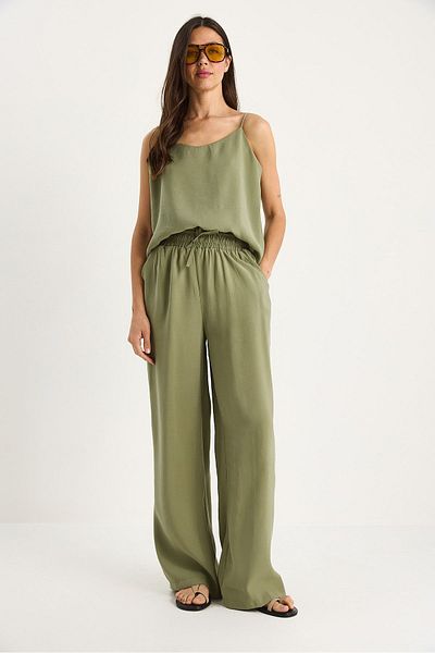 Melike Bakar Boutique Women's Rope Strap Woven Modal Blouse Pants Bottom-Top Set