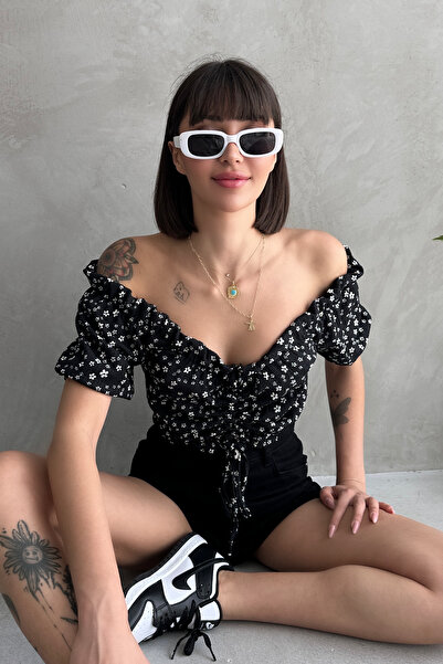 New Now Summer Flower Patterned Madonna Collar Front Tie Dress Bluz