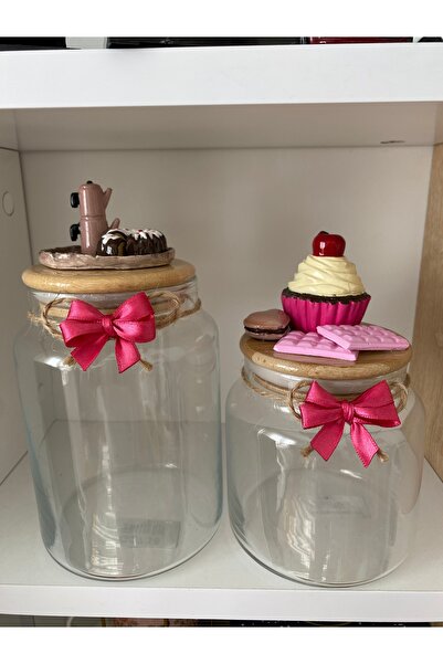 hediye atölyesi Seramik vernikli 800ml-500ml ikili pembe kavanoz