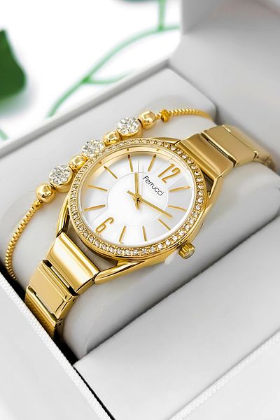 Ferrucci Steel Cord Steel Case Women's Wrist Watch, 3 Atm Water Resistant Gold Zmfer190