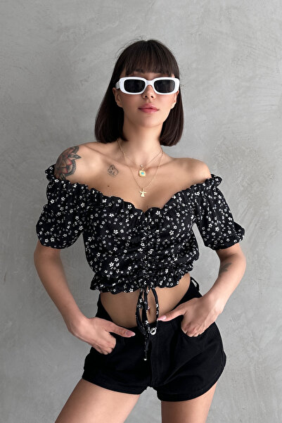 New Now Summer Flower Patterned Madonna Collar Front Tie Dress Bluz