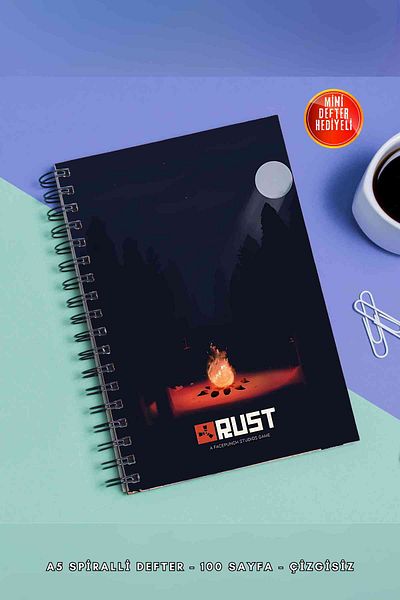 SevindirenŞeyler Rust Fire Notebook A5 Metal Spiral Unlined Cardboard Cover Planner Notebook