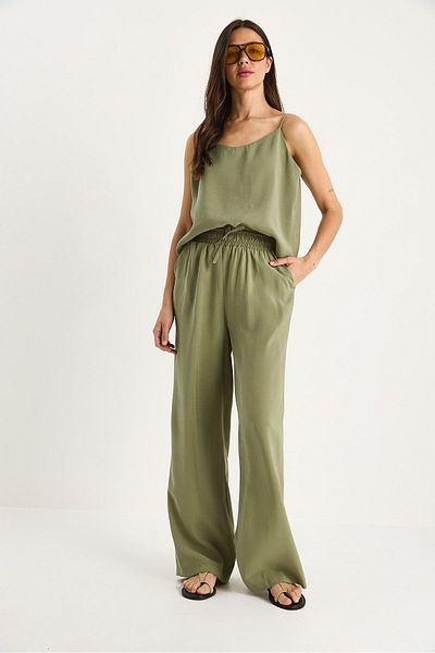 Melike Bakar Boutique Women's Rope Strap Woven Modal Blouse Pants Bottom-Top Set