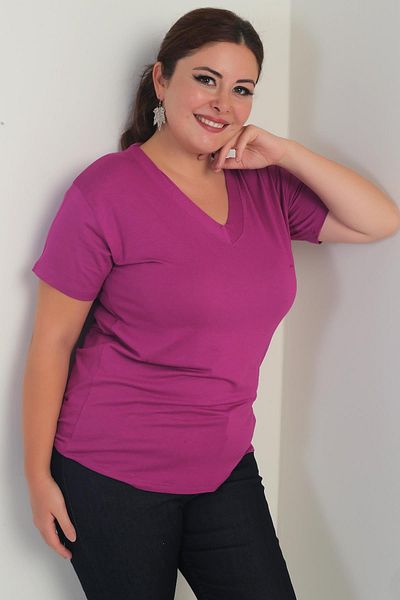 By Saygı Bluză de damă cu decolteu în V din Lycra Plus Size