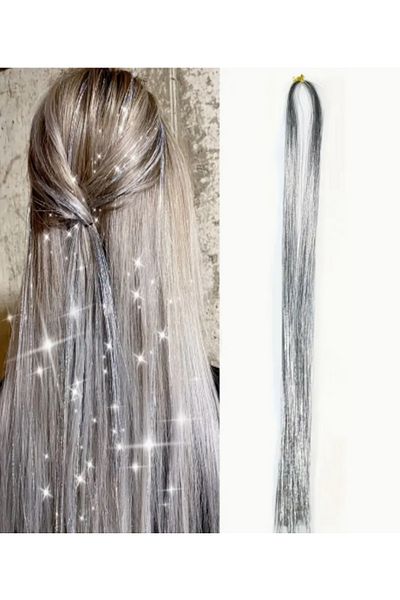 LİDEAS Tinsel Tied Silver Color Hair Glitter