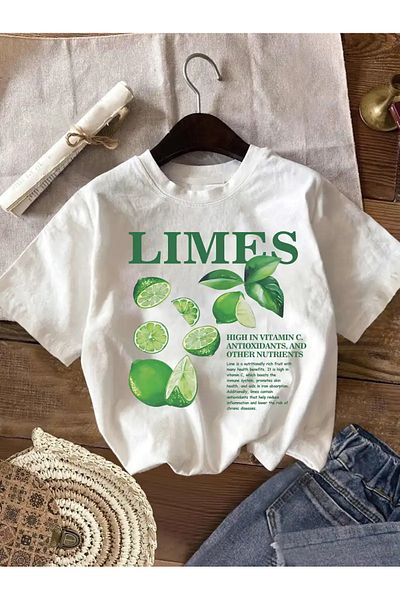 AEMİ Unisex Limes Printed Oversize Crew Neck T-Shirt