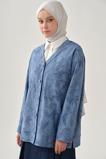 Tuğba Punto Çiçek Desenli Kimono - İndigo