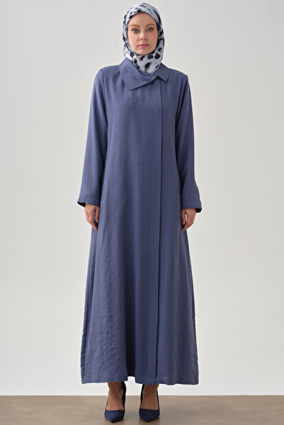 Tuğba Yandan Gizli Pat Kapamalı Pardesü - İndigo