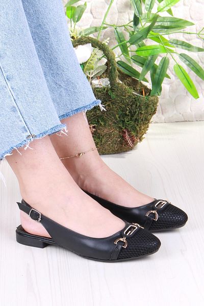 fort 5057 Stylish Comfortable Open Back Women's Ballerinas with Stone Buckle Detail