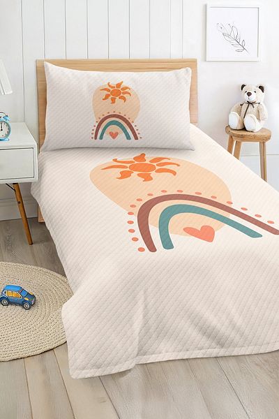 Realhomes Sun and Rainbow Patterned Beige Single Pique Set