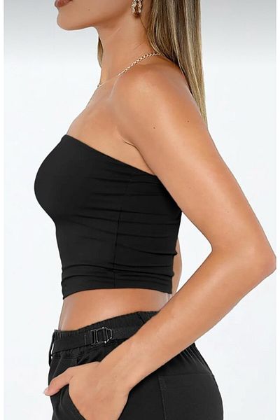 Gülmude Strapless Lycra Crop Top Blouse Lycra Stretchy Fit Daily Strapless Bustier