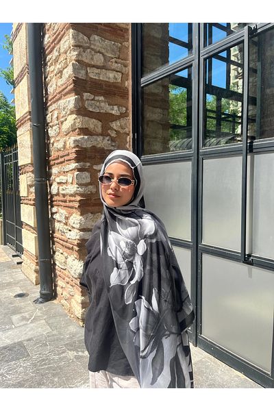 AMİNENESİL Bud Pattern Voile Soft Shawl Black Color