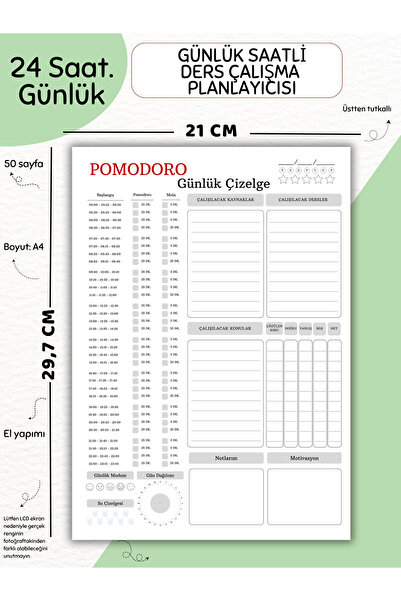 Else Craft Pomodoro Planlayıcı - A4 - Dikey - Ders Çalışma Planlayıcısı Notep...