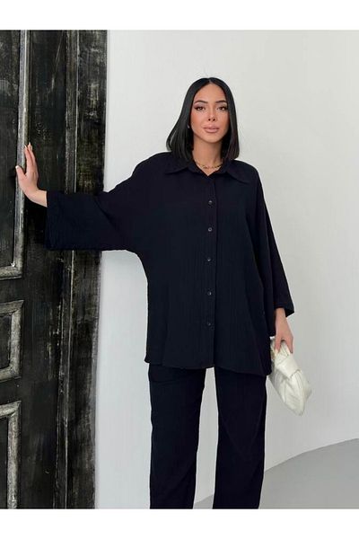 HandCo Muslin Black Relaxed Fit Shirt Pants Set