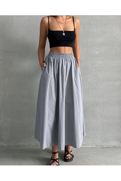 loute Poplin Skirt Elastic Waist Micro Fabric