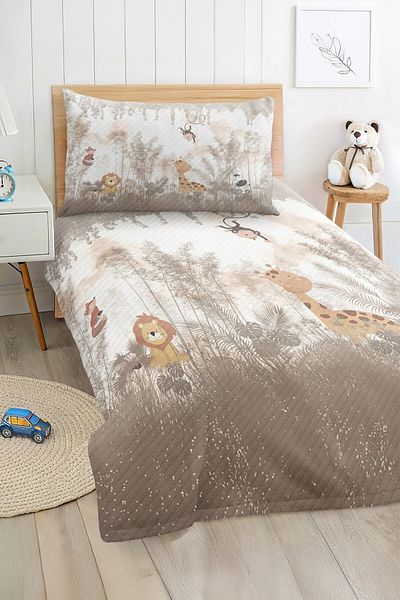Realhomes Animal Themed Brown Baby and Child Printed Single Pique Set