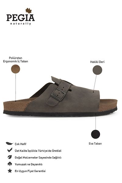 Pegia Genuine Leather Men's Buckle Slippers 215030