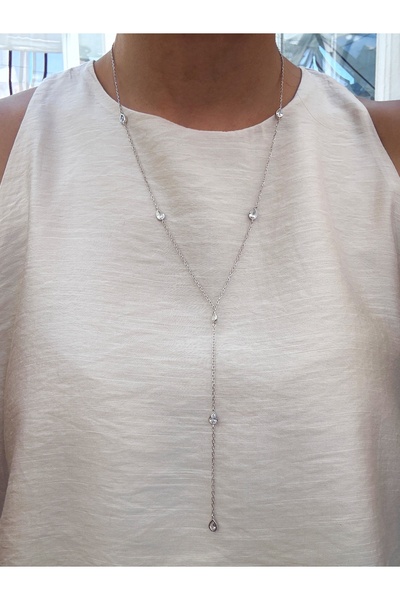 Miltonia 925s Damla Taşlı Y Gümüş Kolye