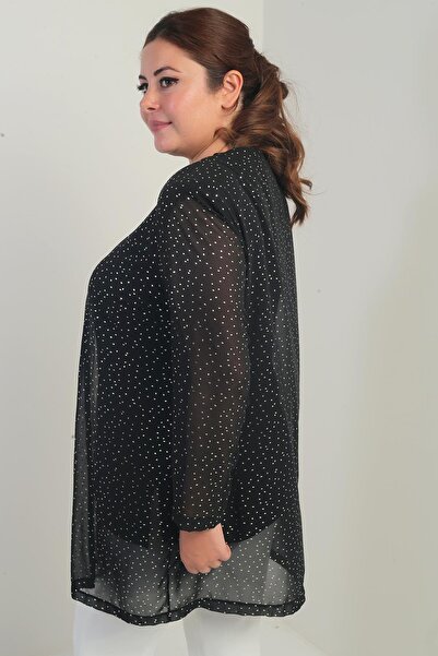 By Saygı Bluză din Lycra cu mânecă lungă pentru femei, cu imprimeu cu pete aurite, din șifon, mărime mare, set de 2 piese