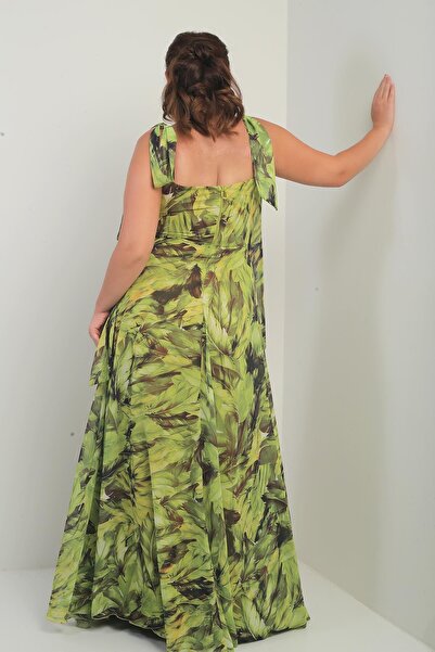 By Saygı Γυναικείο μακρύ φόρεμα από σιφόν κρεπ με γιακά Degaje με δεμένο με φύλλα με επένδυση