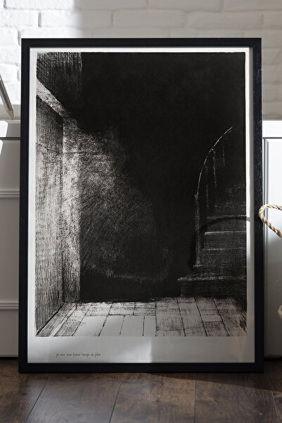 Duvarda Αφίσα Descent με μαύρο ξύλινο πλαίσιο, διακοσμητική αφηρημένη μονόχρω...