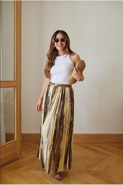 FEMMESTUDIO Ete pliat cu model batik galben pentru femei