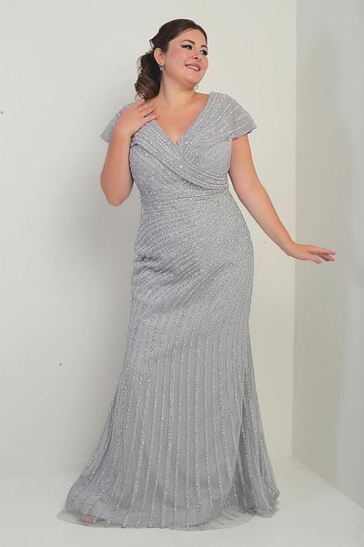 By Saygı Women's Front Back V-Neck Stone Printed Lined Plus Size Fish Dress