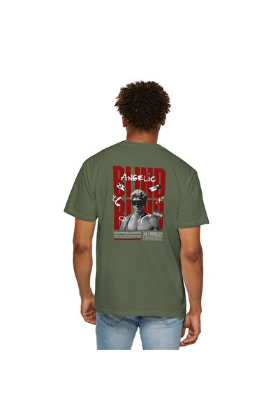 BESSA Men's Angelic Blind Printed Oversize T-Shirt Streetwear 100% Cotton Crew Neck