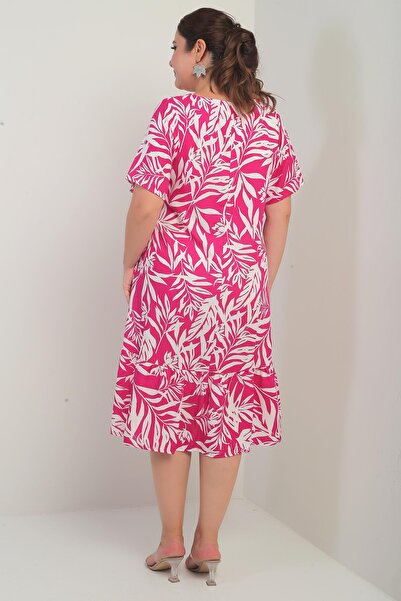 By Saygı Γυναικεία φούστα με μικτό μοτίβο με λαιμόκοψη V με τσέπες με βολάν Plus Size φόρεμα