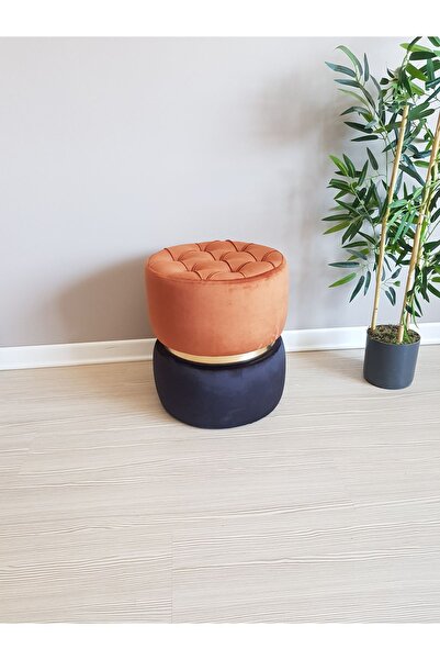 ART HEDİYE Modern Kapitoneli Puf Babby Face Leke Tutmaz Siline Turuncu Kadife Kumaş Gold Sibu'lu