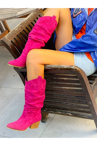 BERFONA TERRY FUCHSIA CALF SUET 6 CM ΜΠΟΤΕΣ DALLAS ΜΕ ΤΑΚΟΥΝΑ