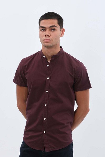 SHIRTSPRO shirtpro oxford regular fit short sleeve mao collar shirt purple color