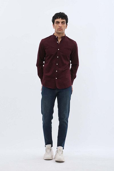 SHIRTSPRO shirtpro oxford regular fit long sleeve mao collar shirt dark bordeaux