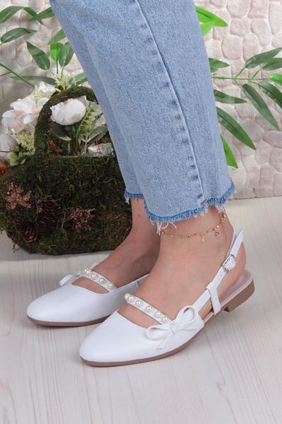 fort 251 Ceyn Pearl Buckle Detailed Stylish Home Business Office Comfortable Daily Shoes Women's Ballerinas