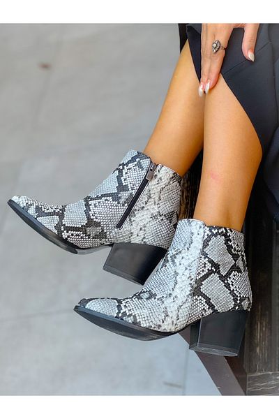 BERFONA Dalida Gray Snake Skin 6 cm Heel Dallas Short Boots