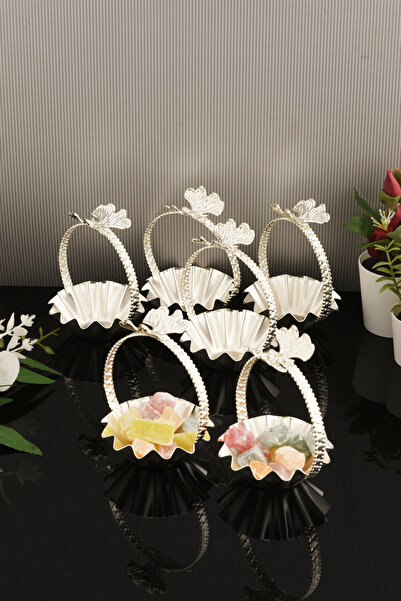 AKSESUAR EVRENİ Teris's-DK Gümüş 6'lı Set Şekerlik Lokumluk Çerezlik Sunumluk...