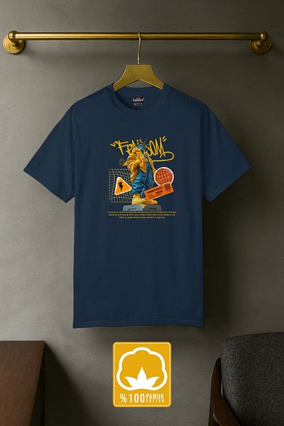 BESSA Ανδρικό μπλουζάκι Freedom Graffiti με στάμπα Navy Blue Crew Neck 100% βαμβάκι