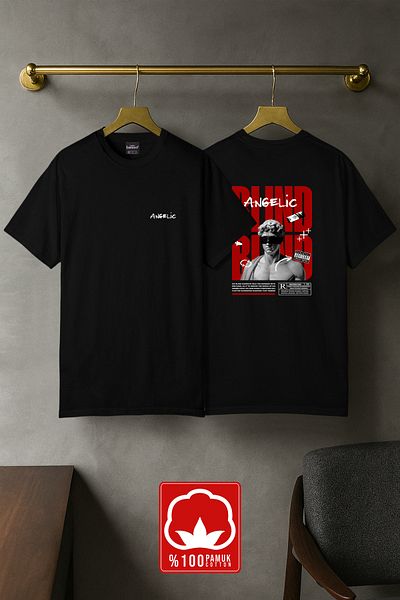 BESSA Ανδρικό μπλουζάκι Angelic Blind με στάμπα Oversize Streetwear 100% βαμβακερό λαιμόκοψη