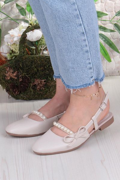 fort 251 Ceyn Pearl Buckle Detailed Stylish Home Business Office Comfortable Daily Shoes Women's Ballerinas