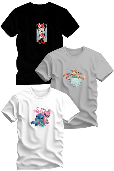 Maki Home Tricou din bumbac pieptănat cu imprimeu triplu pentru fete alb negr...