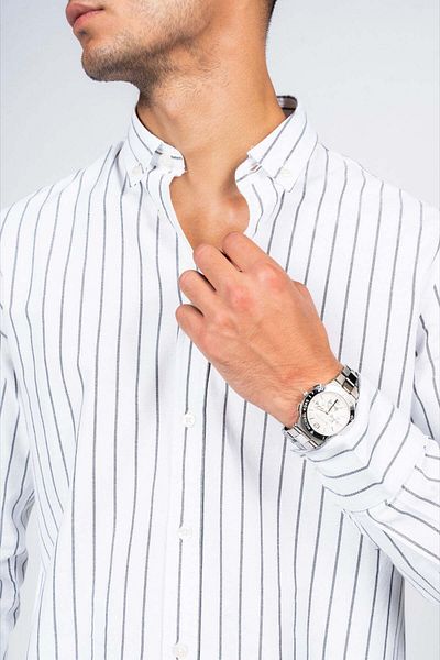 SHIRTSPRO dnm united smart fit long sleeve button down shirt white stripes