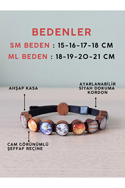 Bijulab Güneş Sistemi Bileklik | Güneş, 8 gezegeni ve Ay'ı temsil eden Unisex Takı