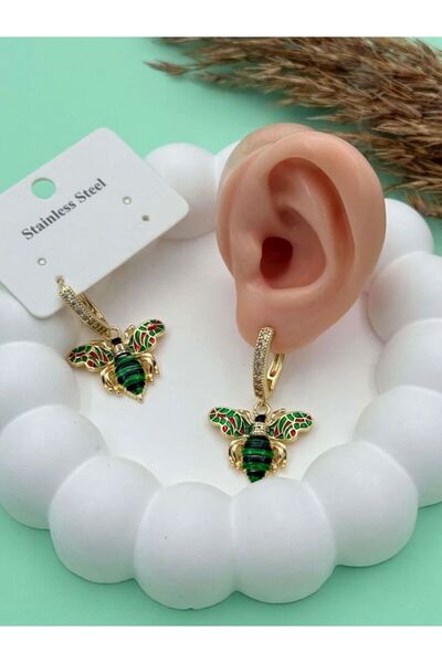AKSESUARIM Women's Bee Detailed Enamel Steel Earrings