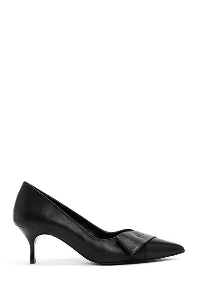 Derimod Women's Black Short Thin Heeled Leather Shoes 25Afd130118