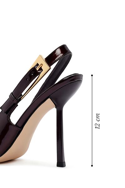 Derimod Women's Burgundy Open Back High Thin Heeled Patent Leather Shoes 25Afd120316