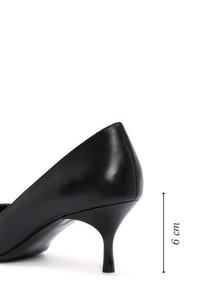 Derimod Women's Black Short Thin Heeled Leather Shoes 25Afd130118