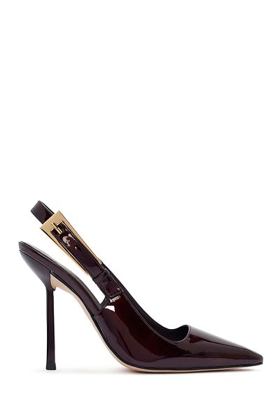 Derimod Women's Burgundy Open Back High Thin Heeled Patent Leather Shoes 25Afd120316