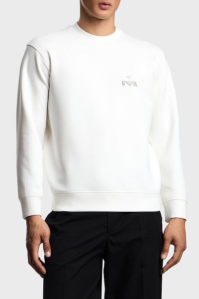 Emporio Armani Logo Embroidered Stretch Cotton Regular Fit Crew Neck Sweat Men's Sweat Em002919 Af10