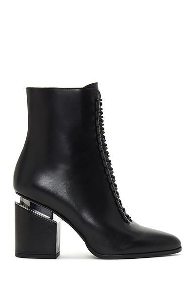 Derimod Women's Black Zippered Thick Heeled Leather Boots 25Wfd100018